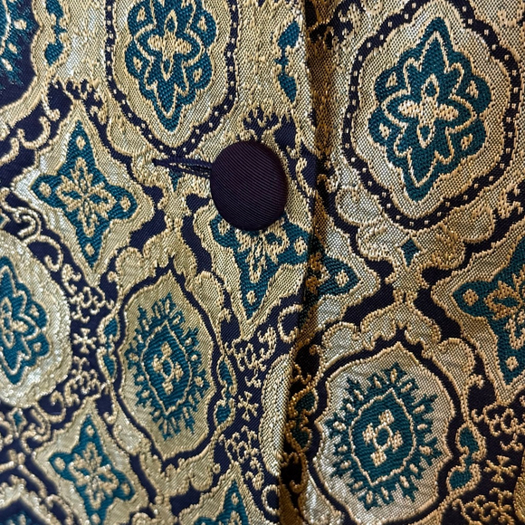 Talbots Brocade Blazer Gold Green Metallic Single Button Jacket Size 12 - Picture 3 of 6